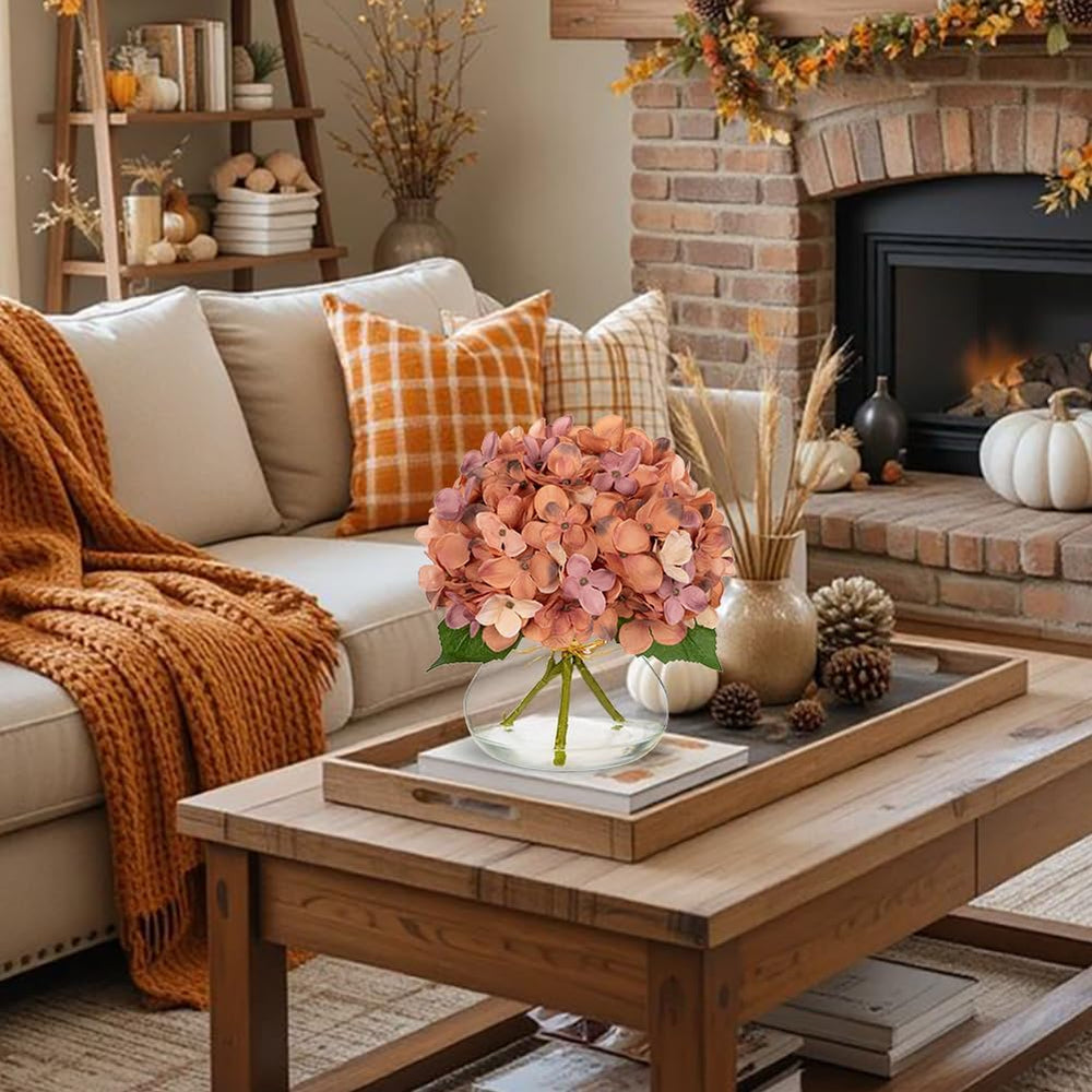 Hollyone Fall Hydrangea Artificial Flowers for Decoration with Glass Vase Dar...