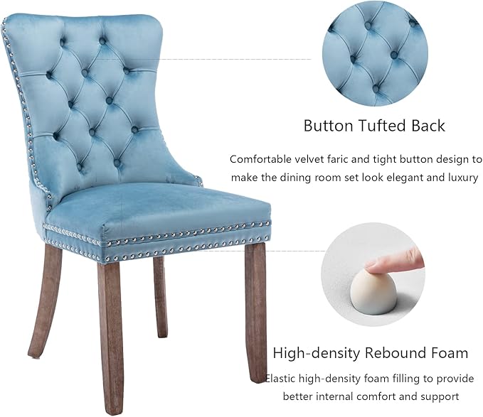 Upholstered Dining Chairs Set of 2, Velvet Dining Room Chairs with Back Ring ...