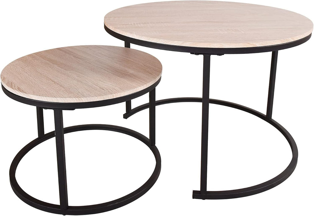 HOMERECOMMEND Round Coffee Tables Nesting Side Set of 2 End Tables for Living...