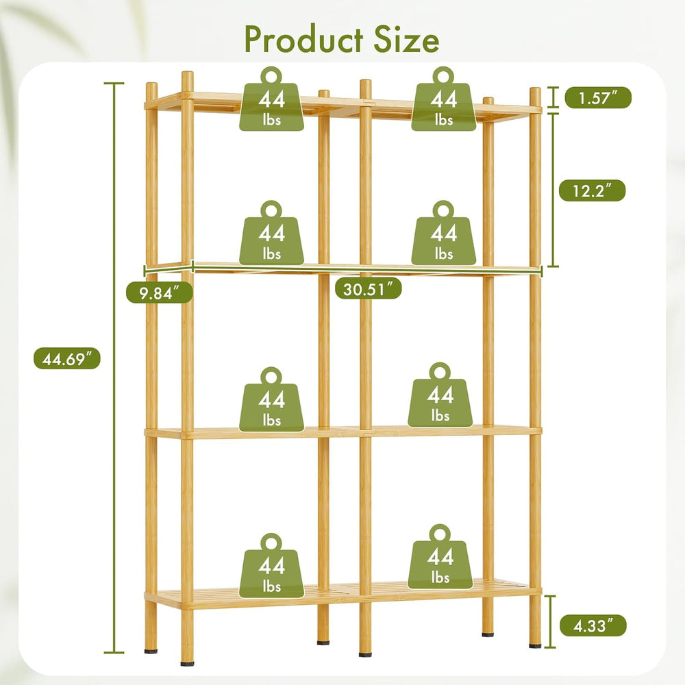 Book Shelf, 4 Tier Bamboo Bookshelf, Tall Bookcase with 8 Open Display Shelve...