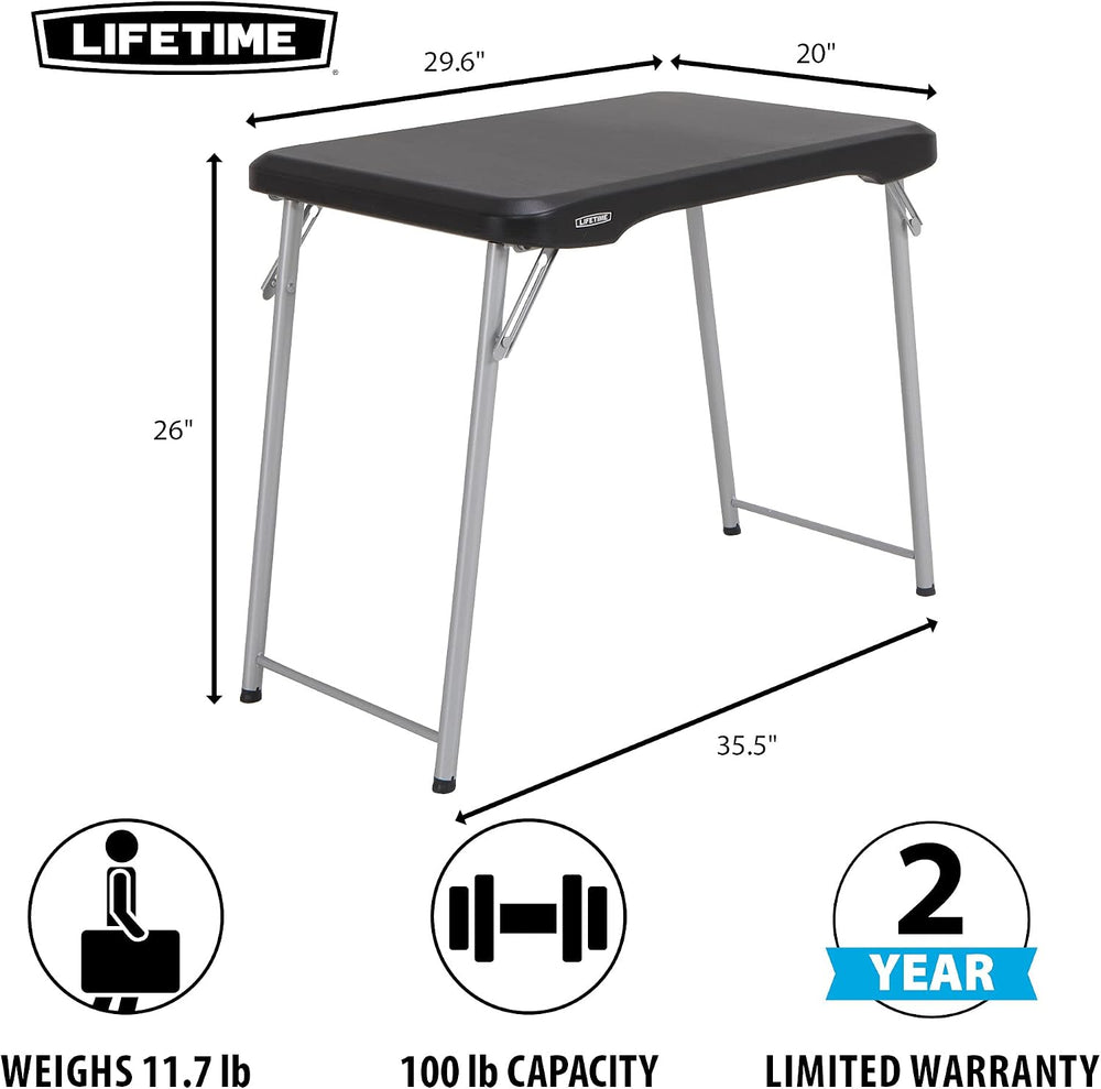 LIFETIME Stacking Compact Folding Table, 30 in. x 20 in., Black and Silver, I...