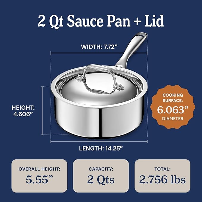 LEGEND COOKWARE 5-Ply Stainless Steel 2-Quart Sauce Pan