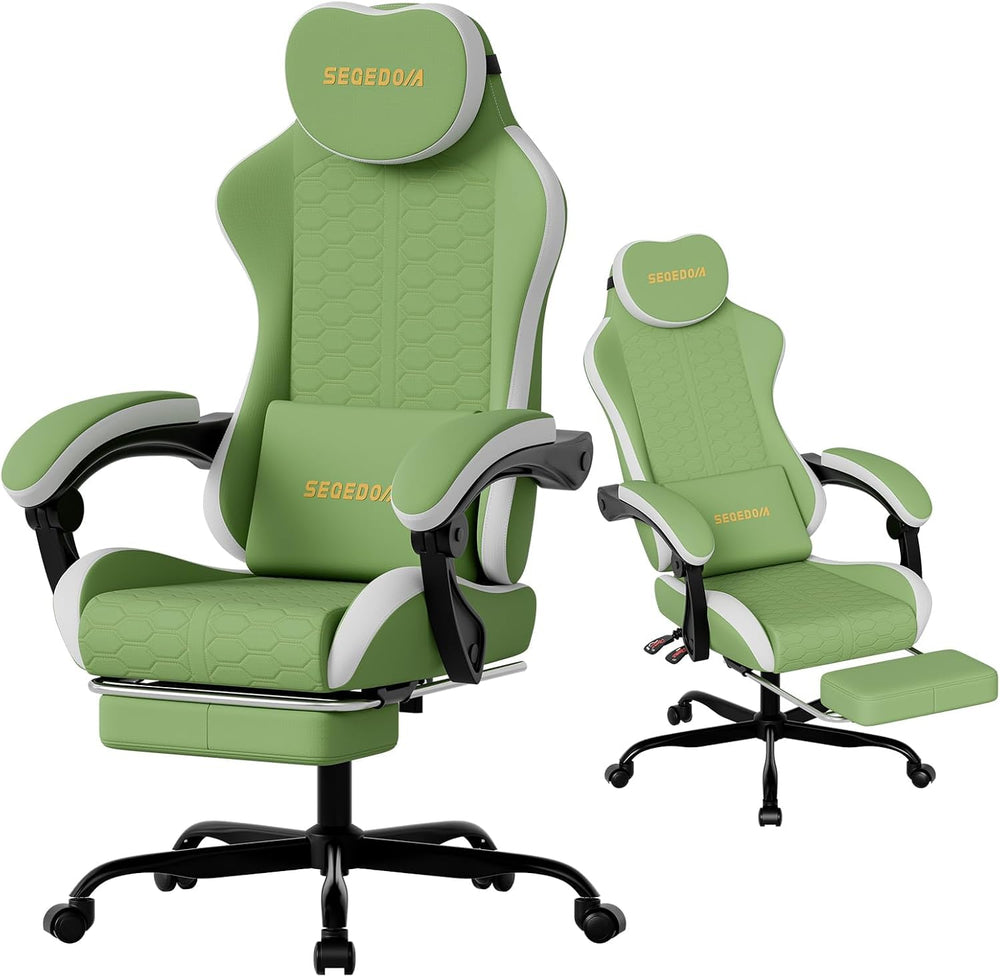 Honeycomb Embossed Gaming Chair with Footrest & Massage Lumbar Support, A...