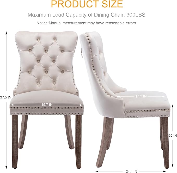 Velvet Dining Chairs Set of 2, Tufted Upholstered Dining Room Chairs with Bac...