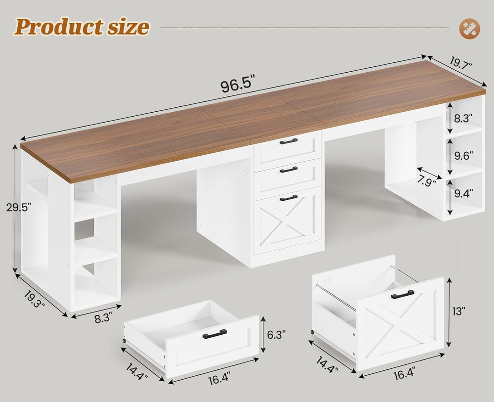 SEDETA Farmhouse 96.5" Computer Desk with Drawers, 2 Person Home Office ...