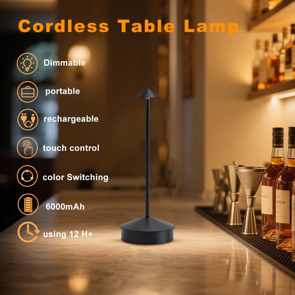 EJQ 2 Pack LED Cordless Table Lamp, Portable 6000mAh Rechargeable, Touch Cont...
