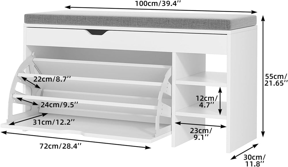VOWNER Shoe Storage Bench with 3-Tier Flip Drawer & Padded Cushion, Shoe ...