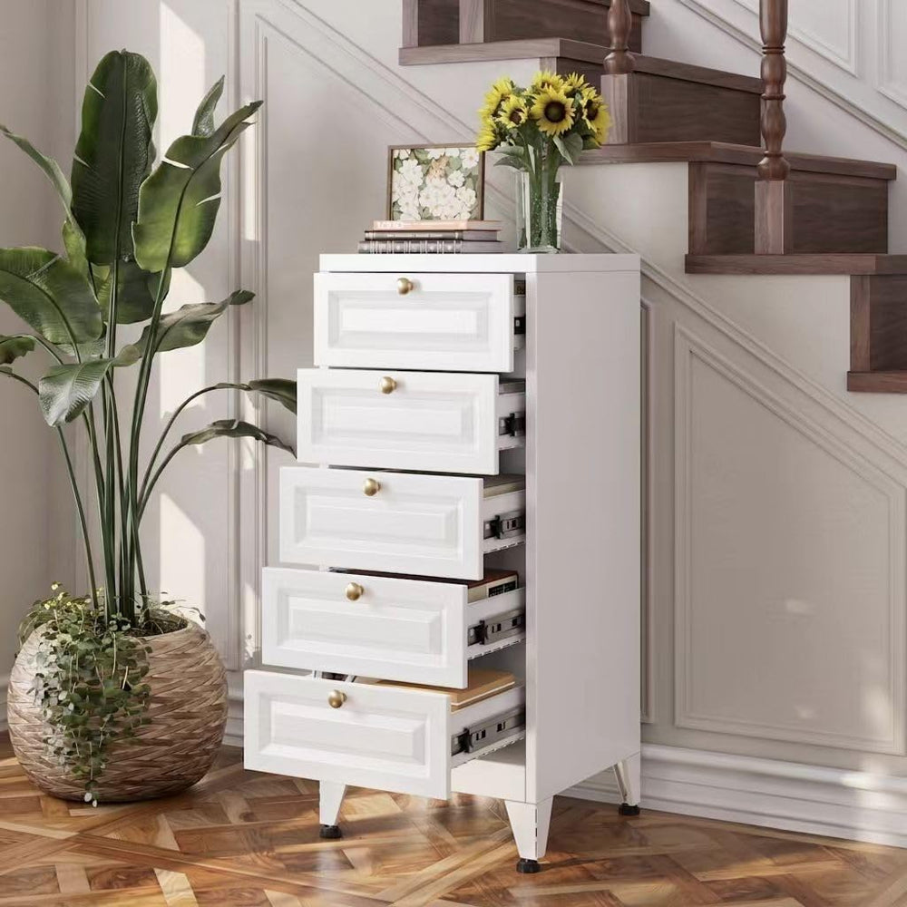 5 Drawer Slim Metal Dresser, 39.3" H Narrow Tall Vertical Chest