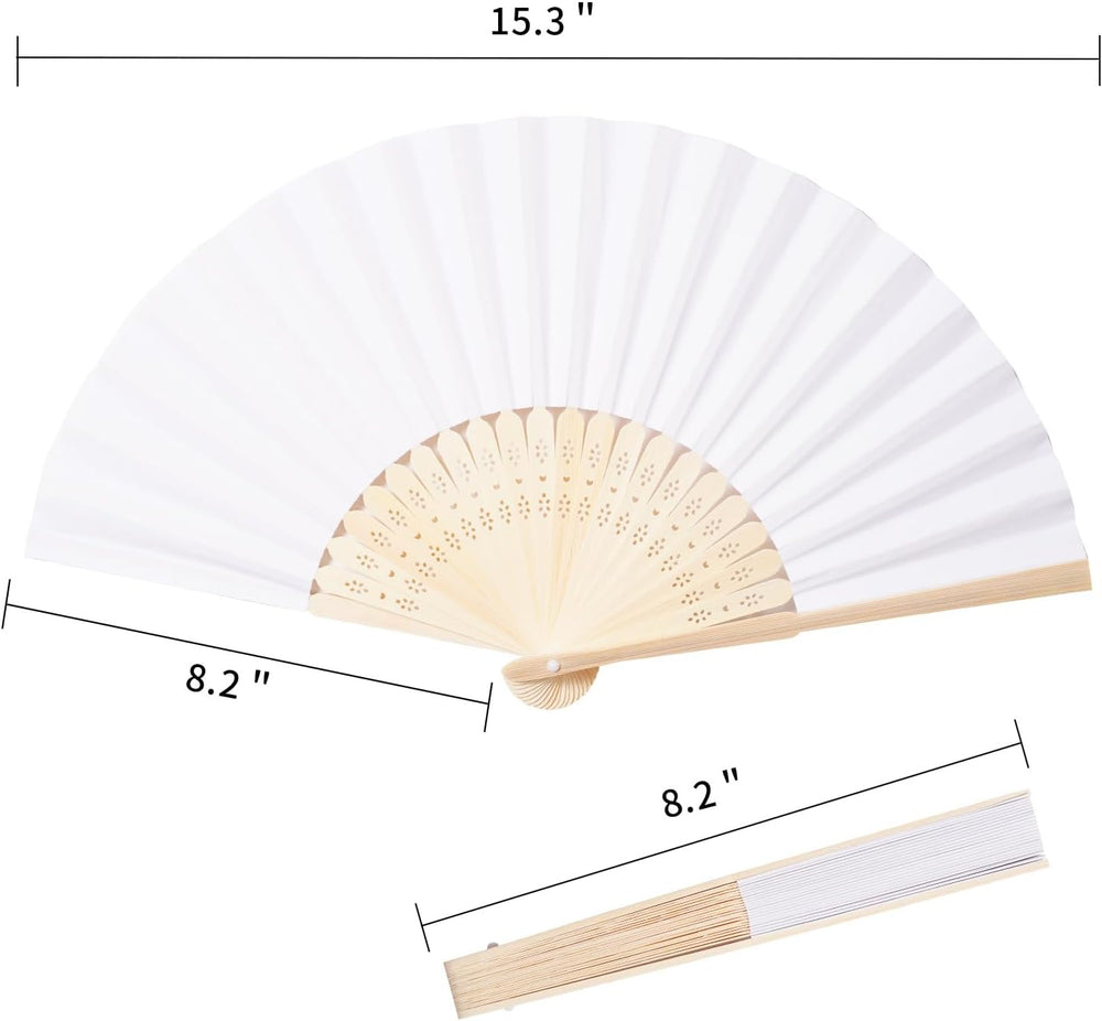 Sepwedd 50pcs White Paper Hand Fan Bamboo Folding,Handheld Paper Folded for W...