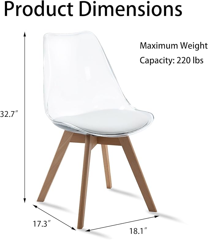 Clear Dining Chairs Set of 2, Modern Acrylic Dining Chair Transparent Chairs ...