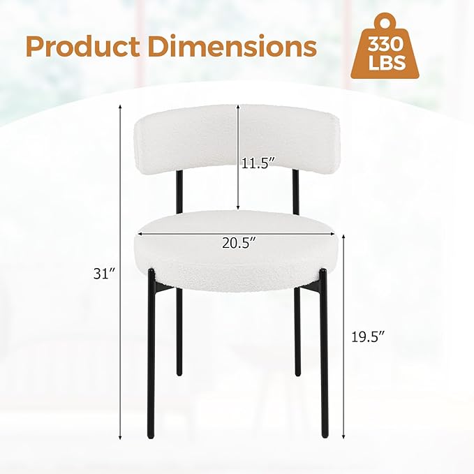 Giantex Sherpa Dining Chairs Set of 4, Upholstered Round Kitchen Chairs with ...
