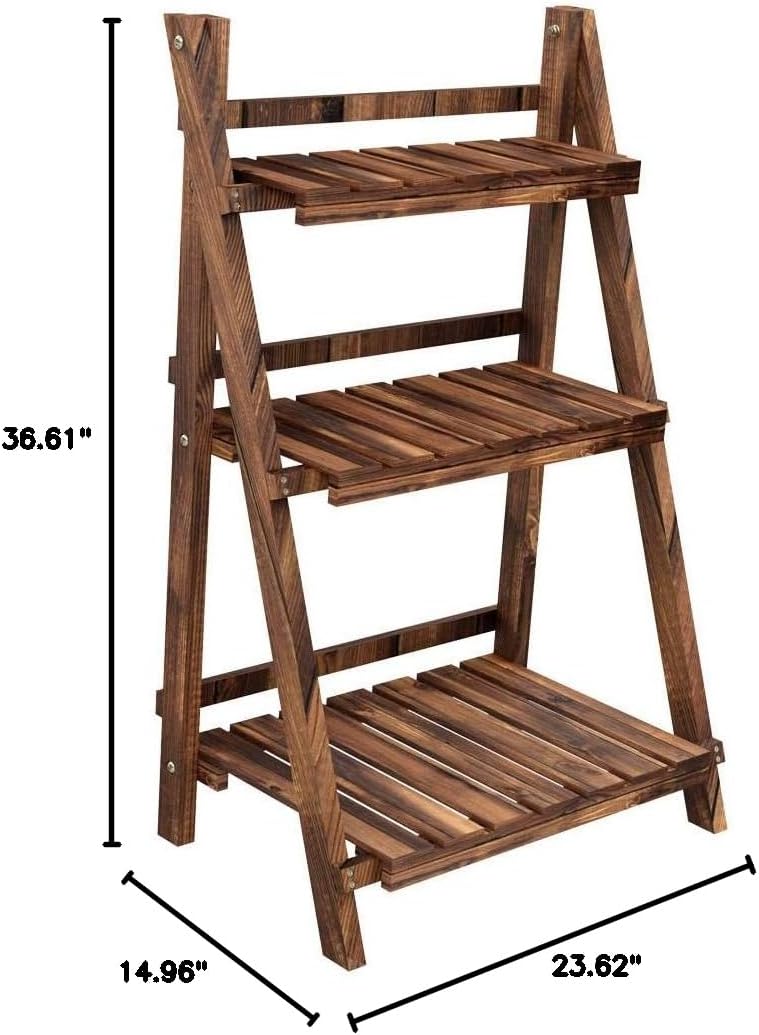 Yaheetech Wooden Plant Stand, 3 Tier Plant Stand, Foldable Ladder Shelves | L...