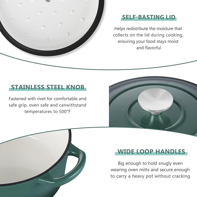 E-far 3 Qt Enameled Cast Iron Dutch Oven