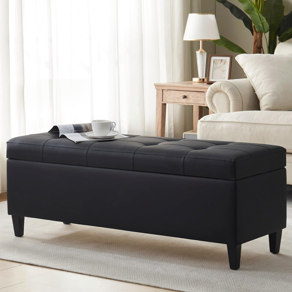 50.5 Inch Storage Ottoman Bench, Faux Leather Tufted Upholstered Bedroom Benc...