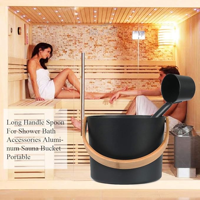 Sauna Bucket and Ladle Set, 1.85 Gallons Large Aluminum Sauna Bucket
