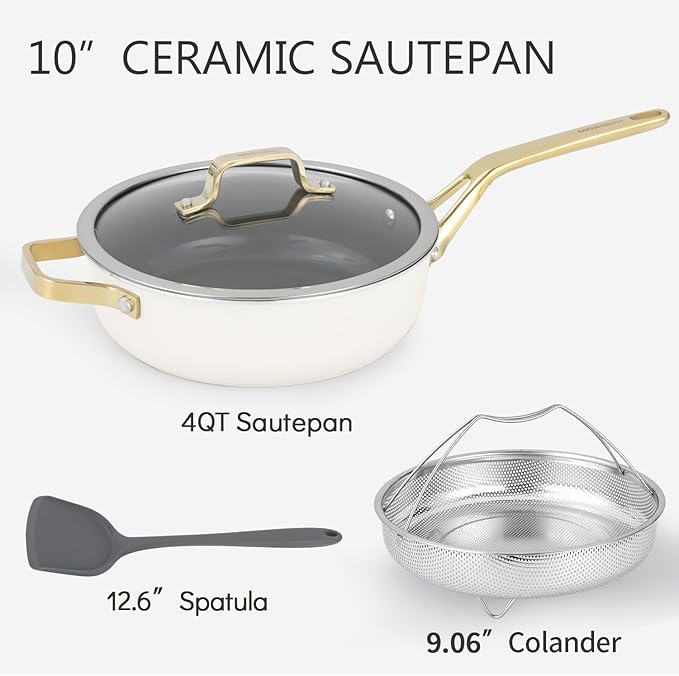 10-Inch Ceramic Non-Stick Cookware Set, 8-in-1 Multifunctional Cookware