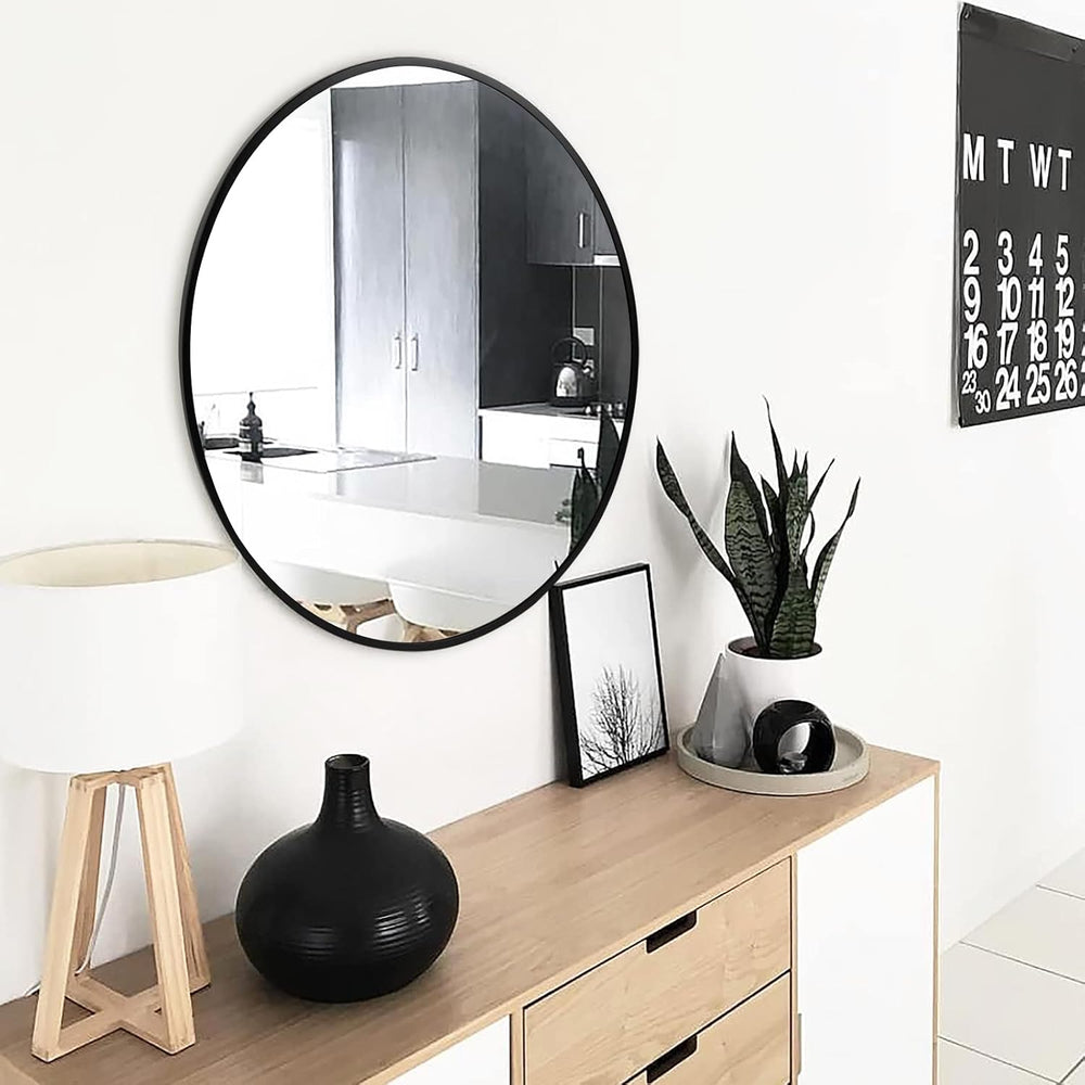 Black Round Mirror 20 Inch, Wall Circle Mirror for Bathroom, Matte Framed