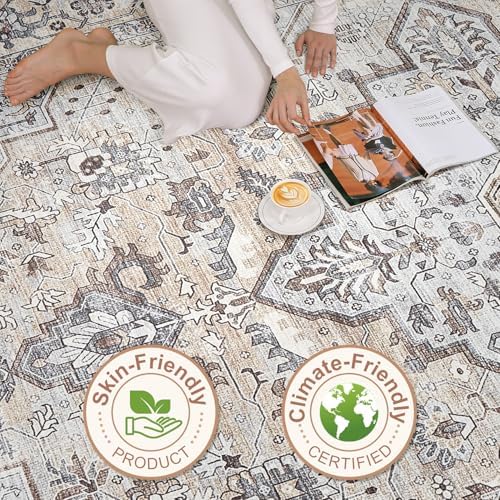 LOONGRUG 8x10 Area Rugs Washable Vintage Boho Living Room Rug Ivory Gray