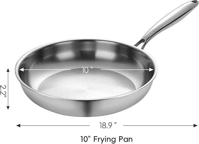 SuperCook 10 Inch Tri-Ply Clad Stainless Steel Frying Pan, Stainless Steel Fry