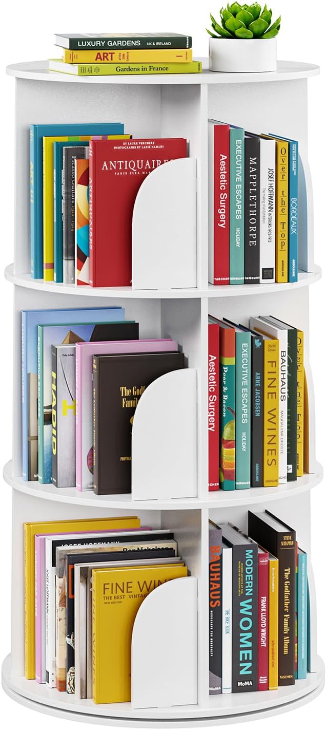 SpaceAid 3 Tier Rotating Bookshelf Tower, Spinning Bookcase Lazy Susan, Revol...