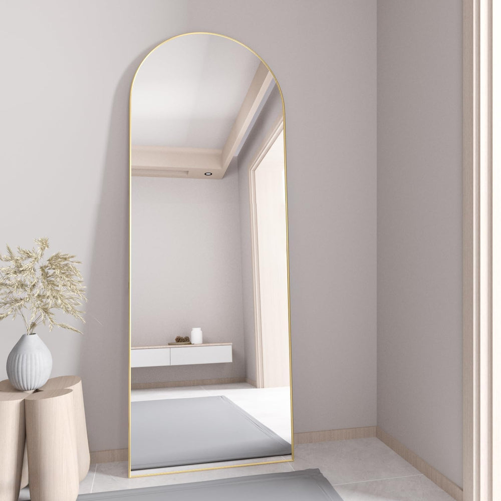 Full Length Mirror, 56"x16" Arch Floor Mirror with Stand, Gold Arch...
