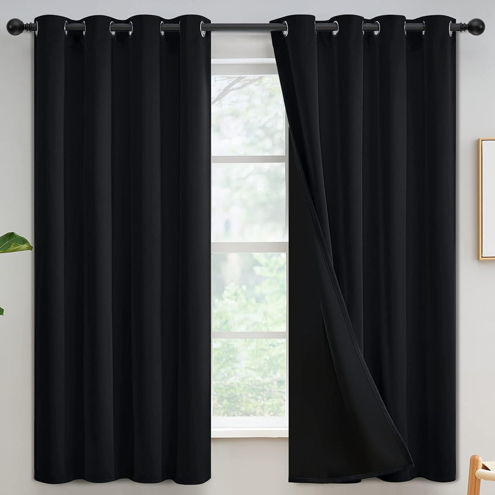 Yakamok Black Blackout Curtains 63 inches Long for Bedroom 52" Wide 2-Panel