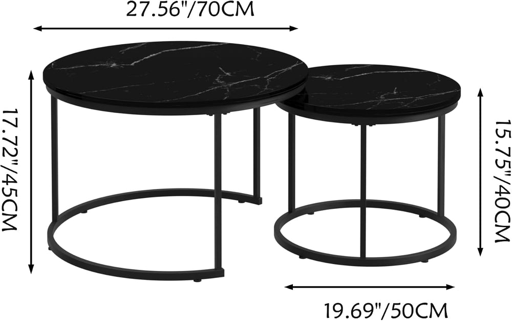 Nesting Coffee Table Set of 2 Round Side Tables, 27.6 Inch Marble Top Coffee ...