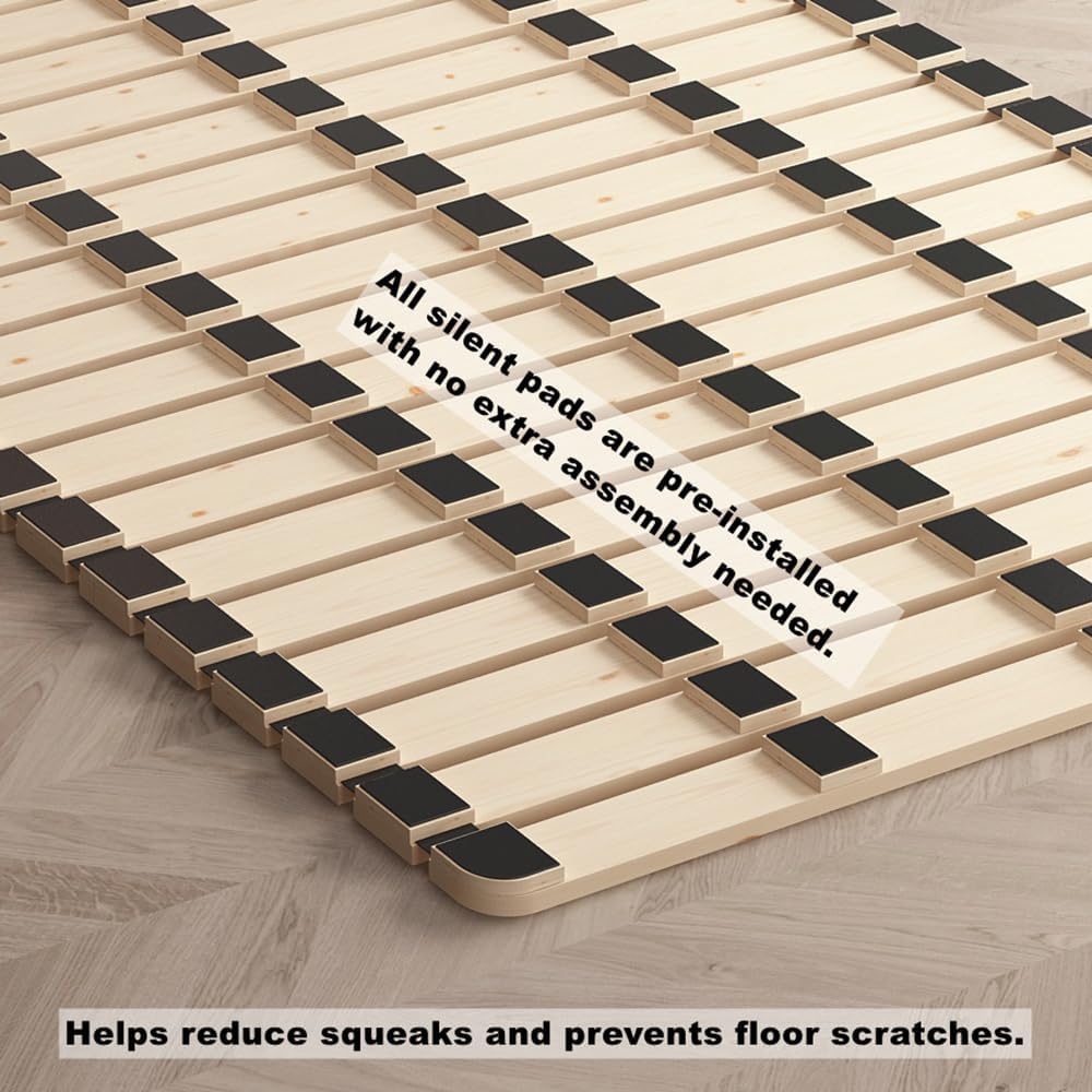 Foldable Floor Bed Frame, Breathable Wooden Roll-Up Slats Base for Japanese F...