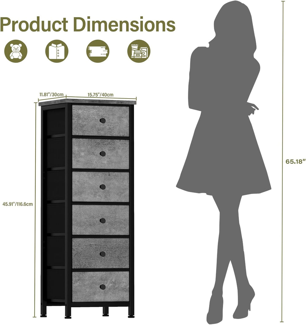 VASICAR Tall Dresser with 6 Large Drawers, Small Fabric Dresser Nightstand