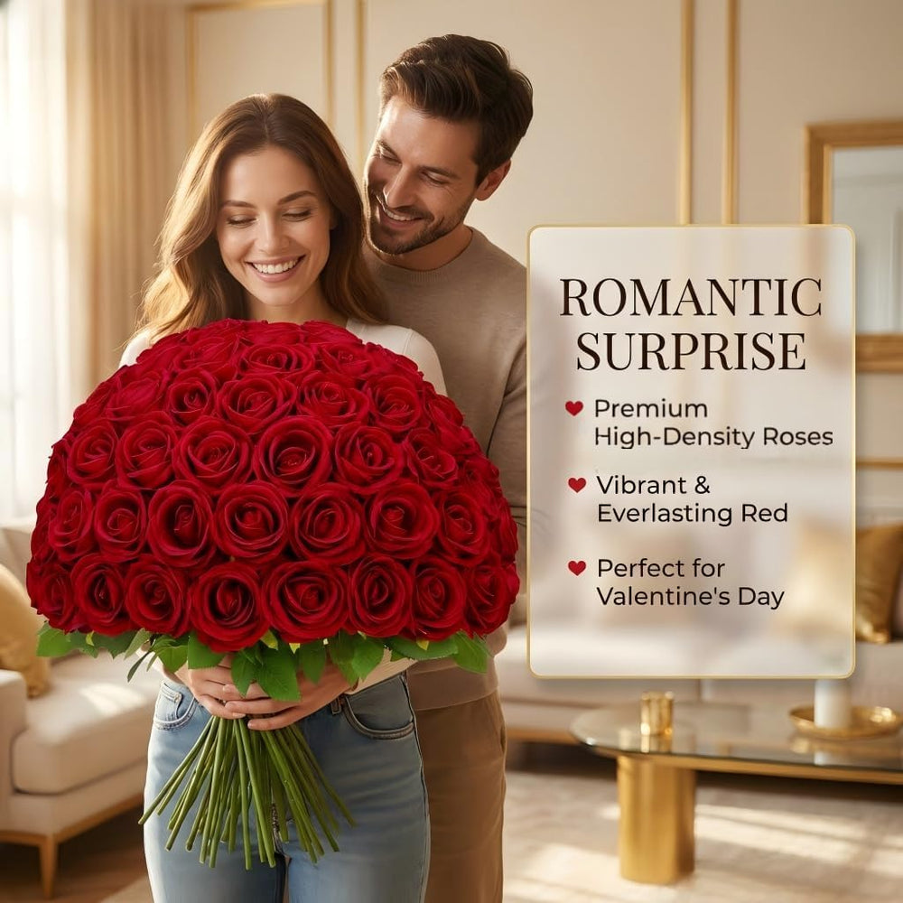 Waipfaru 50 Pcs Red Roses Artificial Flowers