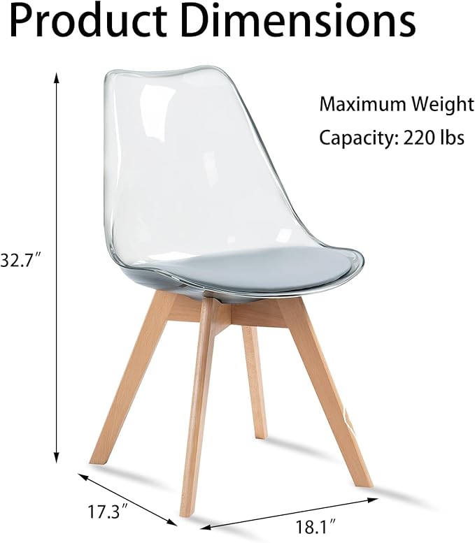 Clear Dining Chairs Set of 2, Modern Acrylic Dining Chair Transparent Chairs ...