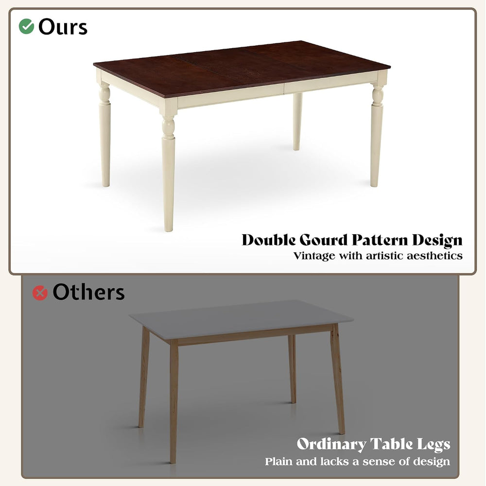 LUXOAK 6 Piece Solid Wood Dining Table Set with 60" Farmhouse Table