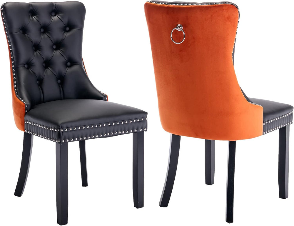 Modern Dining Chairs Set of 2, Tufted Upholstered Dining Chair with Solid Woo...