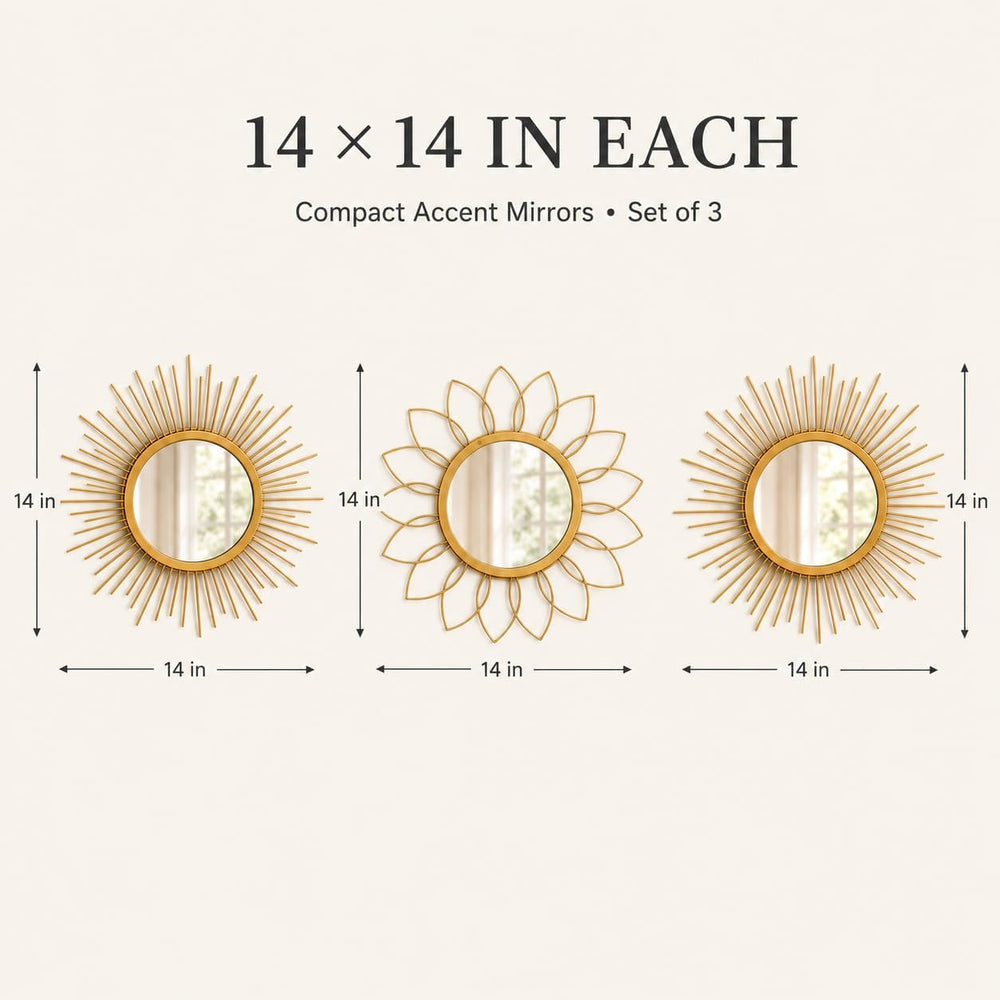 Gold Sunburst Mirror 14x14 Inch, Decorative Wall Accent with Metal Frame, Sma...
