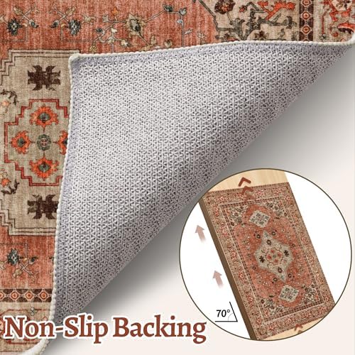 Oriental 8x10 Washable Area Rugs for Living Room, Boho Non Slip Large Rug