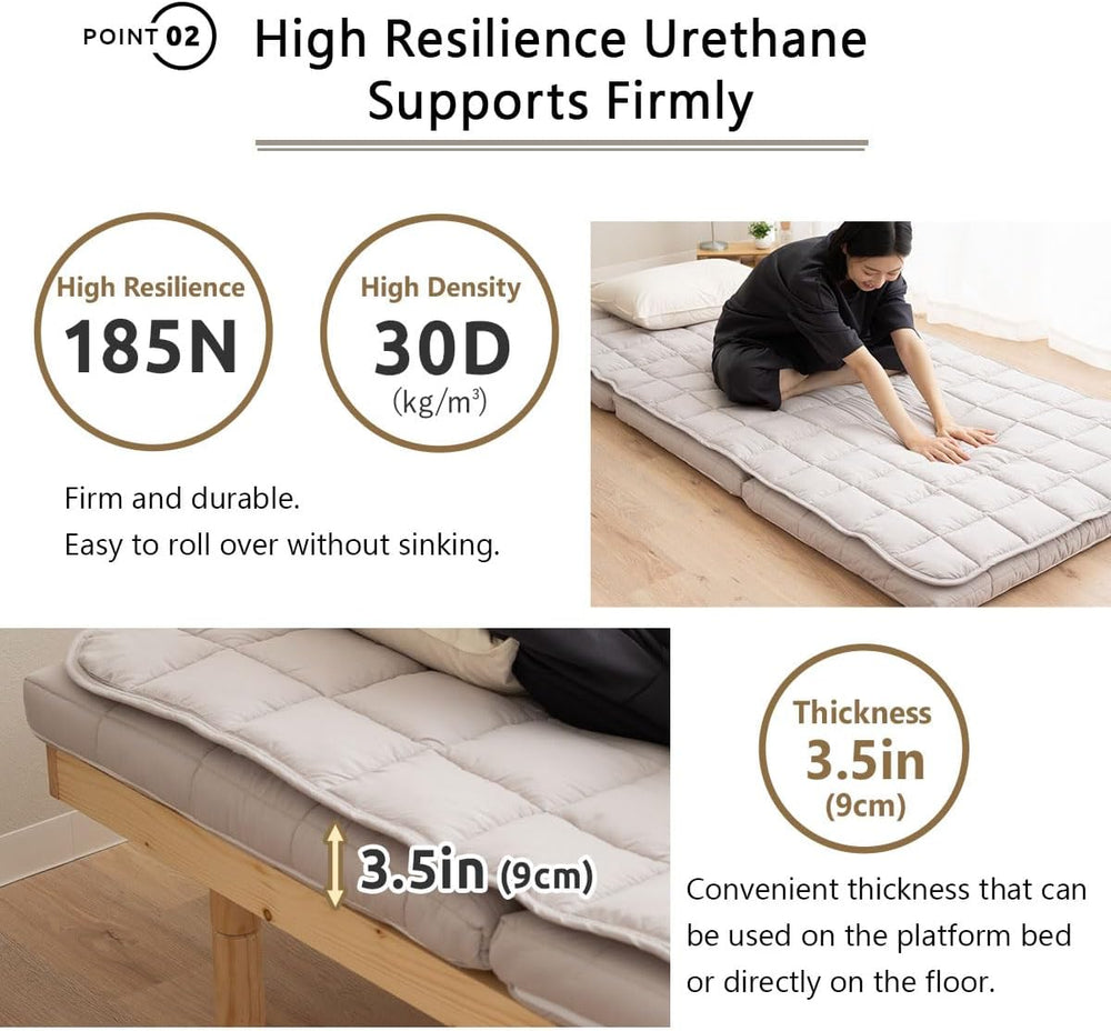 EMOOR Japanese Tri-fold Futon Mattress Machi with Mattress Pad Twin Gray, Gus...