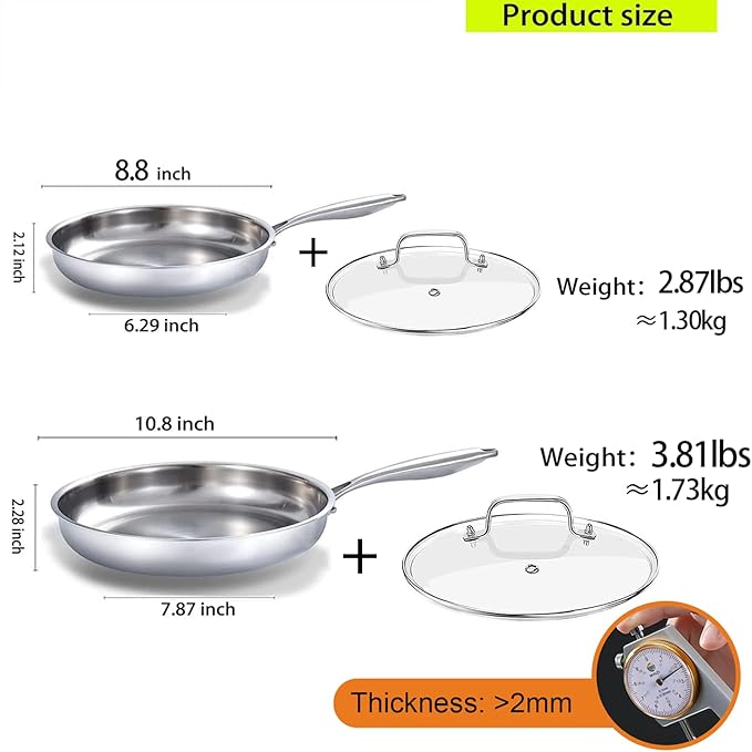DELARLO Tri-ply Stainless Steel Frying Pan Set