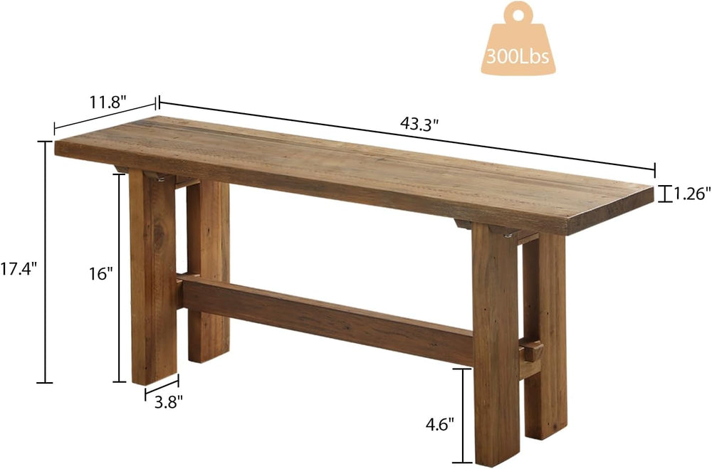 HOKYHOKY Reclaimed Solid Wood Bench, 43.3" Farmhouse Entryway Bench | Na...