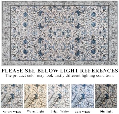 Washable Floral 10x14 Area Rugs: Vintage Rug Low Pile Non Slip Living Room