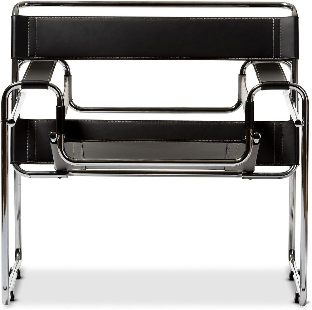 Baxton Studio Wassily Style Mid Centry Modern Accent Chair,Steel Frame and Fa...
