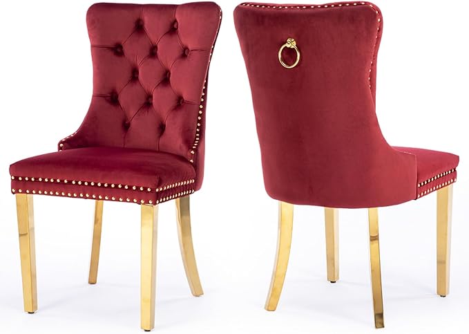 Velvet Upholstered Dining Chairs Set of 2, Modern Style Kitchen Side Chairs w...