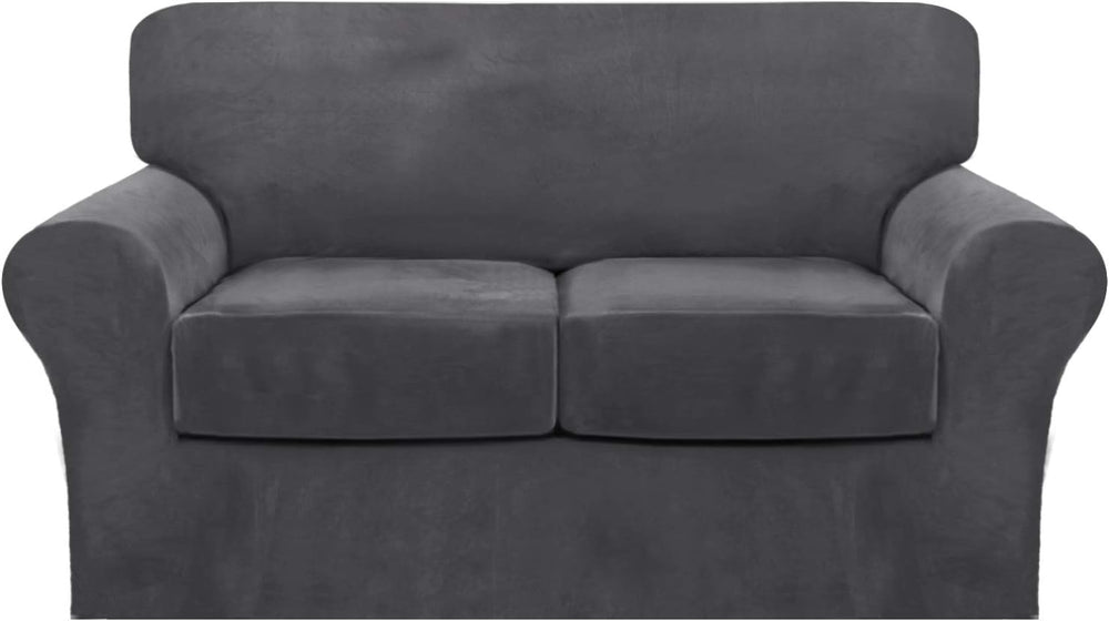 FantasDecor 3 Piece Sofa Covers Velvet for 2 Cushion Couch Stretch Loveseat S...