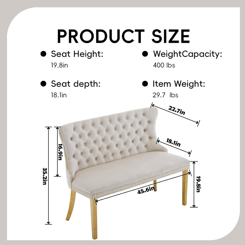 Velvet Double Dining Loveseat Bench with Wing Back, Tufted Upholstered 2-Seat...