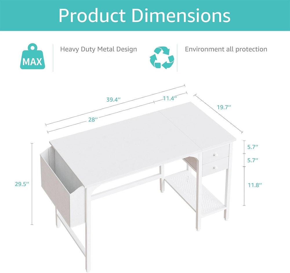 Lufeiya White Small Desk with Drawers - 40 Inch Computer Desk for Small Space...