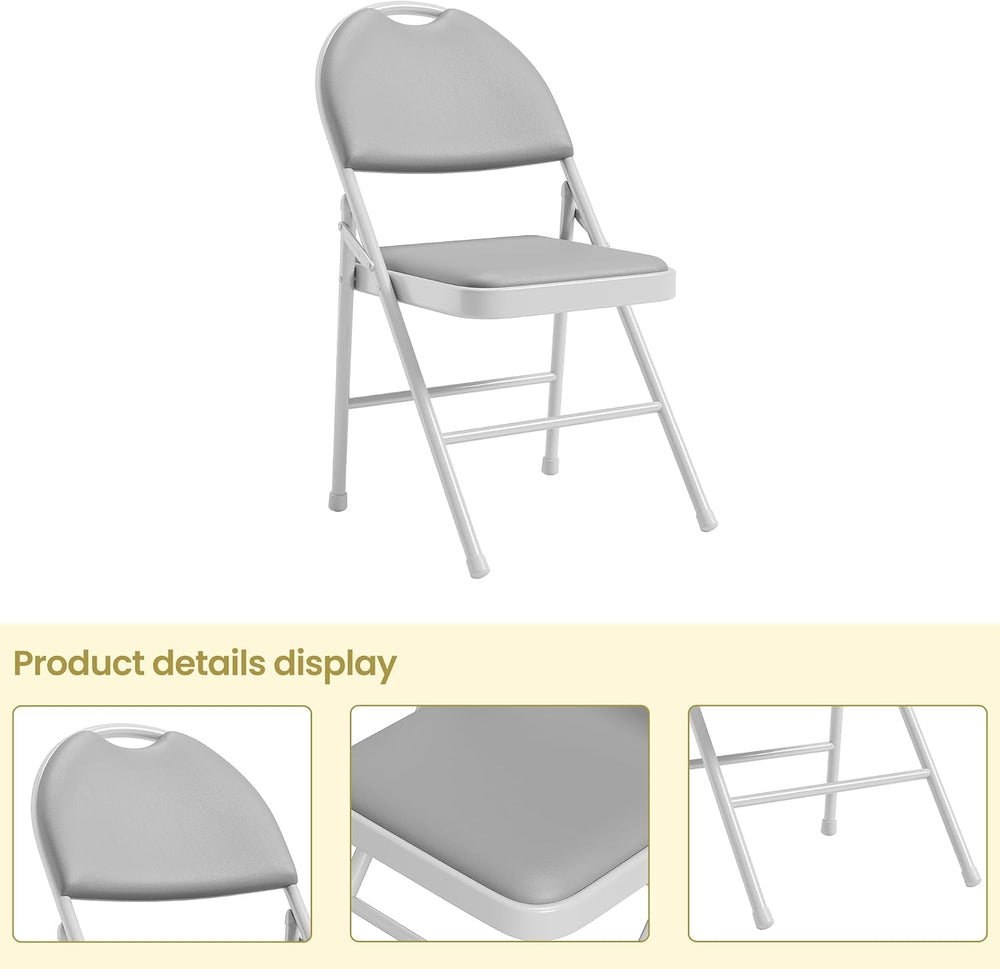 IDEALHOUSE 4 Pack Folding Chairs with PU Leather Padded Cushion, 350Lbs Capac...