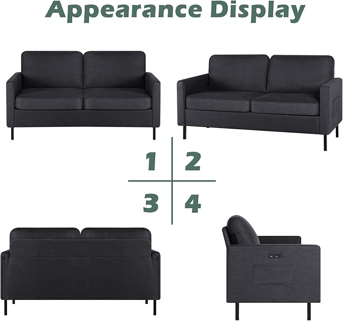 STHOUYN 56" W Fabric Loveseat Sofa with 2 USB, Small Couches for Living ...
