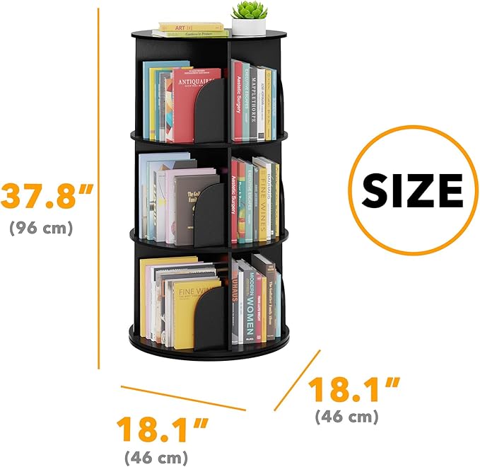 SpaceAid 3 Tier Rotating Bookshelf Tower, Spinning Bookcase Lazy Susan, Revol...