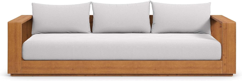 Modway Tahoe Acacia Wood Outdoor Patio Sofa in Natural Light Gray with Weathe...