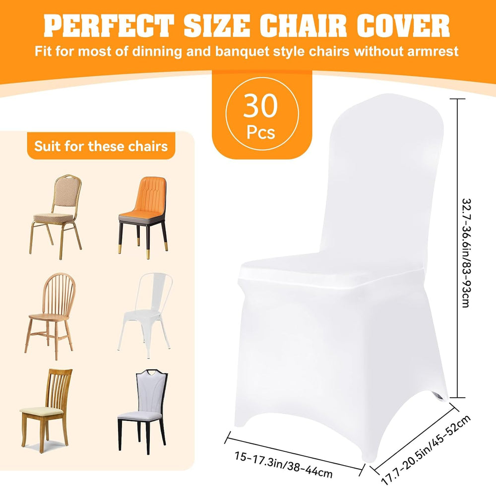 30 PCS White Polyester Spandex Chair Covers - Stretch Slipcovers for Wedding,...