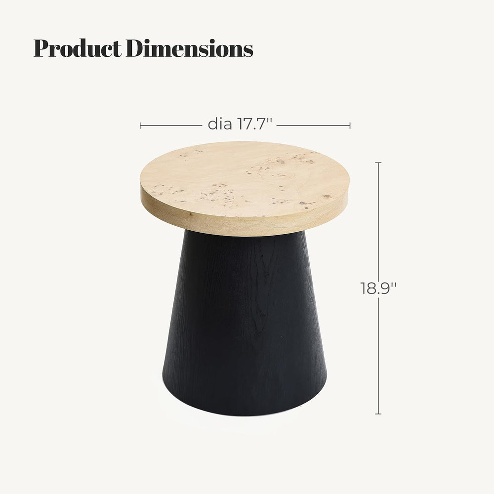 LuxenHome Side Table, 19'' Small Round Accent End Table, Light Wood F...
